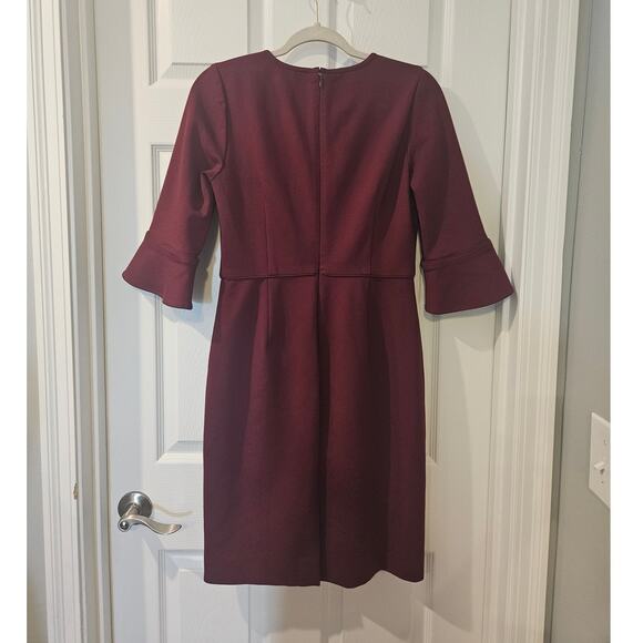 J.Crew Bell Sleeve Ponte Sheath Dress Cranberry‎ Garnet Size 4 Career Party - Picture 7 of 7